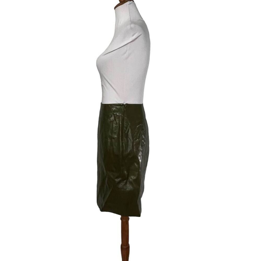Vintage 80s Linda Allard for Ellen Tracy Olive Green Leather skirt 4 Petite - Picture 4 of 8